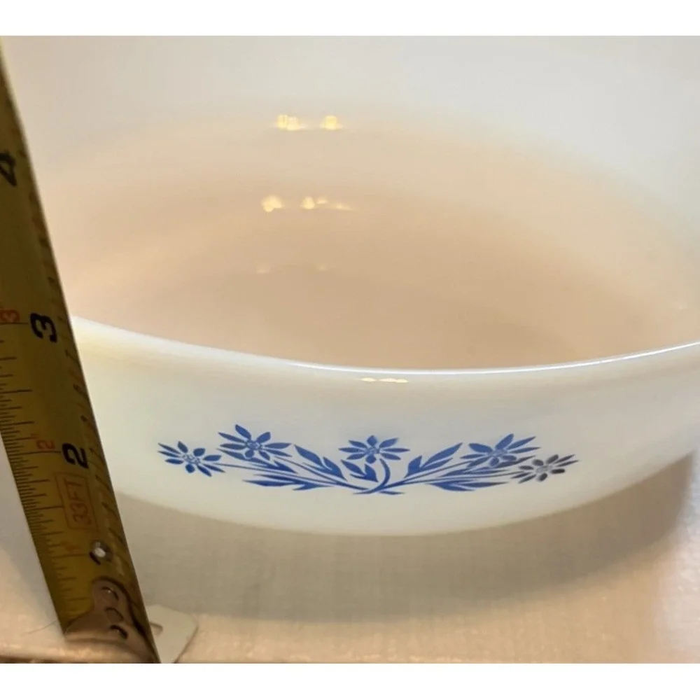 Fire King anchor Hocking #433 Blue Floral Spray 1.5qt Casserole Dish USA Vtg